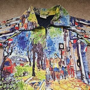 Michael Leu Large Multicolor Abstract Art Long Sleeve City Streets Jacket Colors